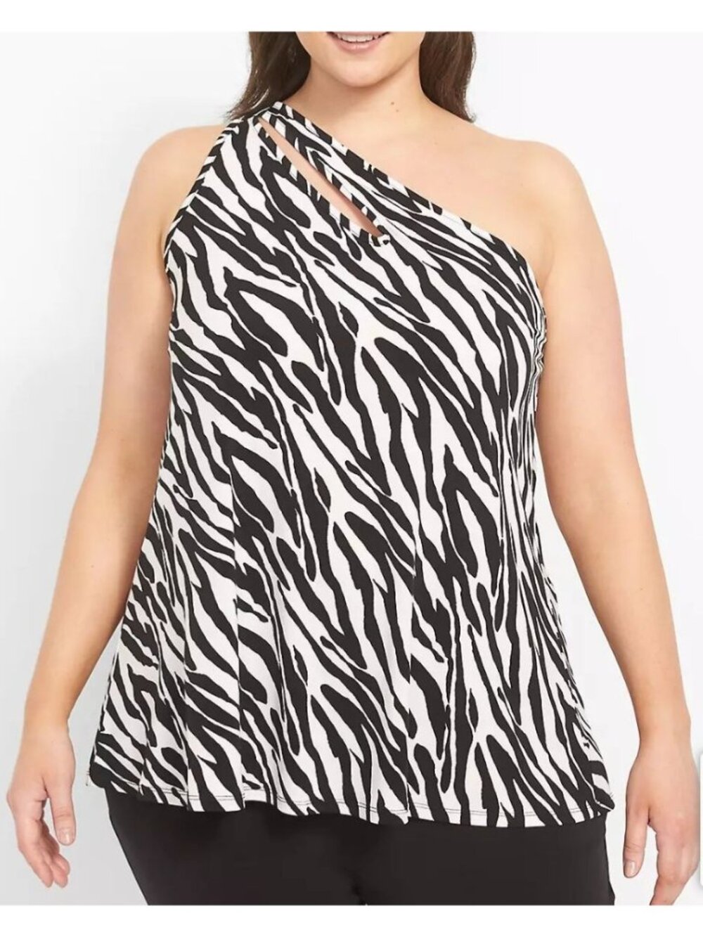 Lane Bryant One Shoulder Zebra Print Swing Top with Cutout Sz 18/20 EUC